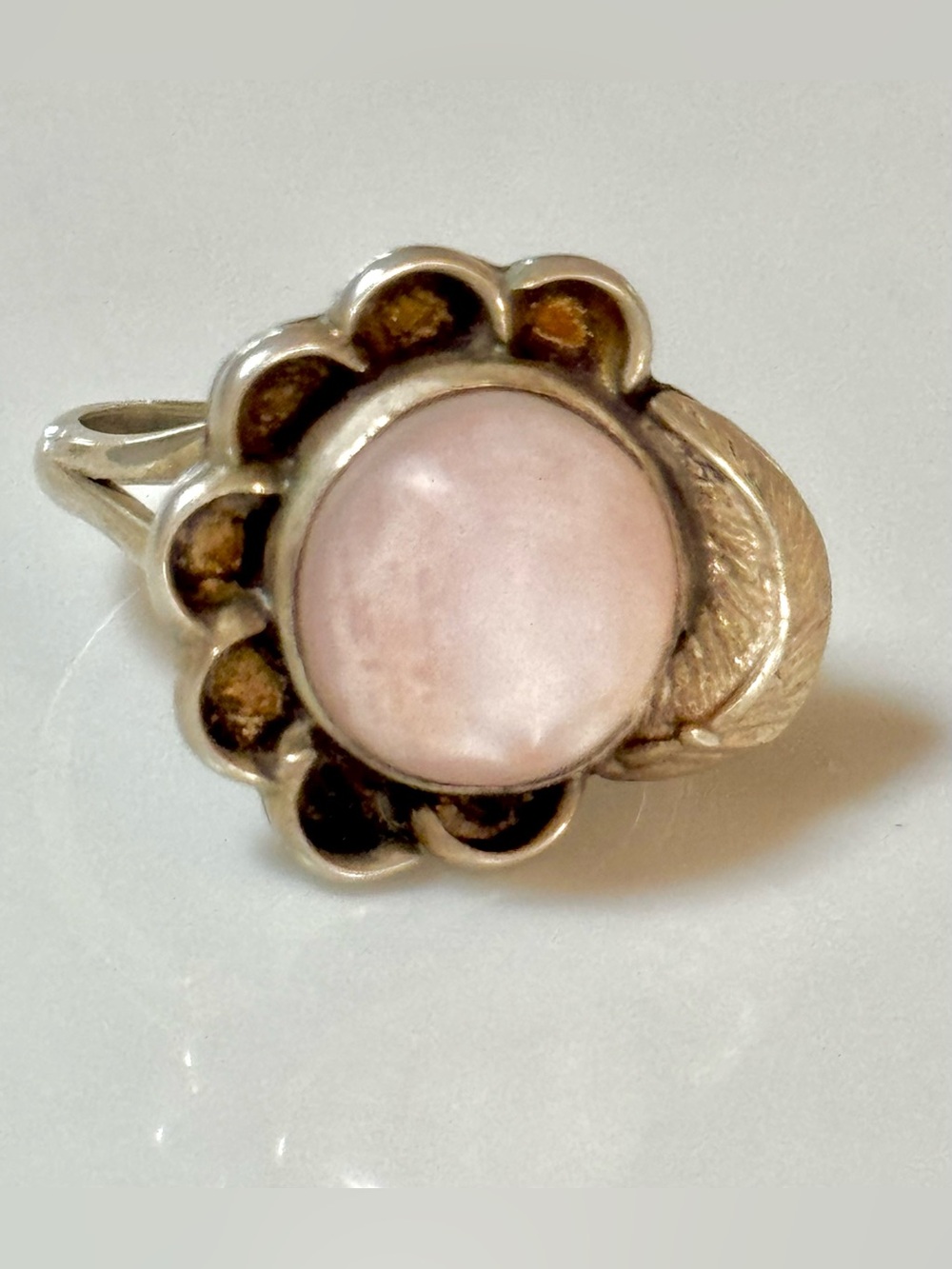 Vintage Pink Mother-of-Pearl Sterling Southwestern Statement Ring